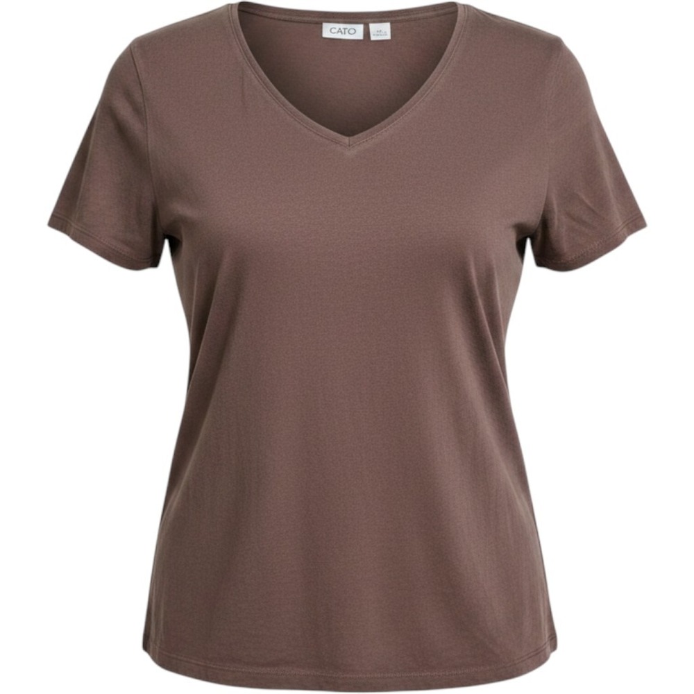 Cato Womens XL Brown V-Neck Short Sleeve Cotton Blend T-Shirt Basic Tee